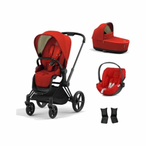 Cybex Priam Black Pushchair with Lux Carry Cot & Cloud Z Car Sea