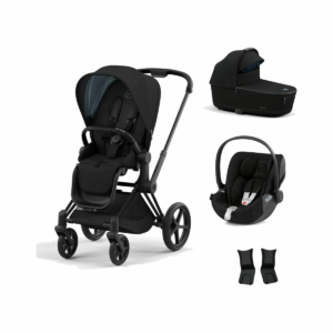Cybex Priam Black Pushchair with Lux Carry Cot & Cloud Z Car Sea