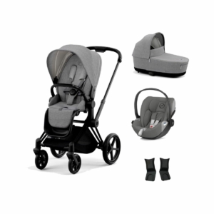 Cybex Priam Black Pushchair with Lux Carry Cot & Cloud Z Car Sea