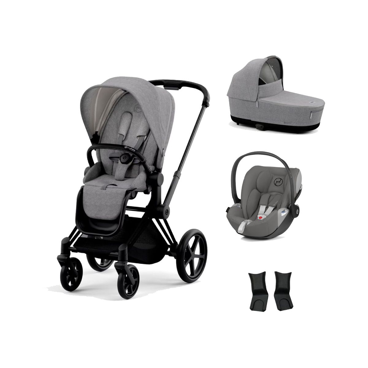 Cybex Priam Black Pushchair with Lux Carry Cot & Cloud Z Car Sea