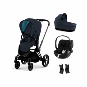 Cybex Priam Black Pushchair with Lux Carry Cot & Cloud Z Car Sea