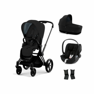 Cybex Priam Black Pushchair with Lux Carry Cot & Cloud Z Car Sea