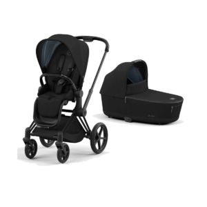 Cybex Priam Black Pushchair with Lux Carry Cot-Deep Black (New 2