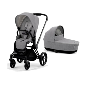 Cybex Priam Black Pushchair with Lux Carry Cot-Manhattan Grey Pl