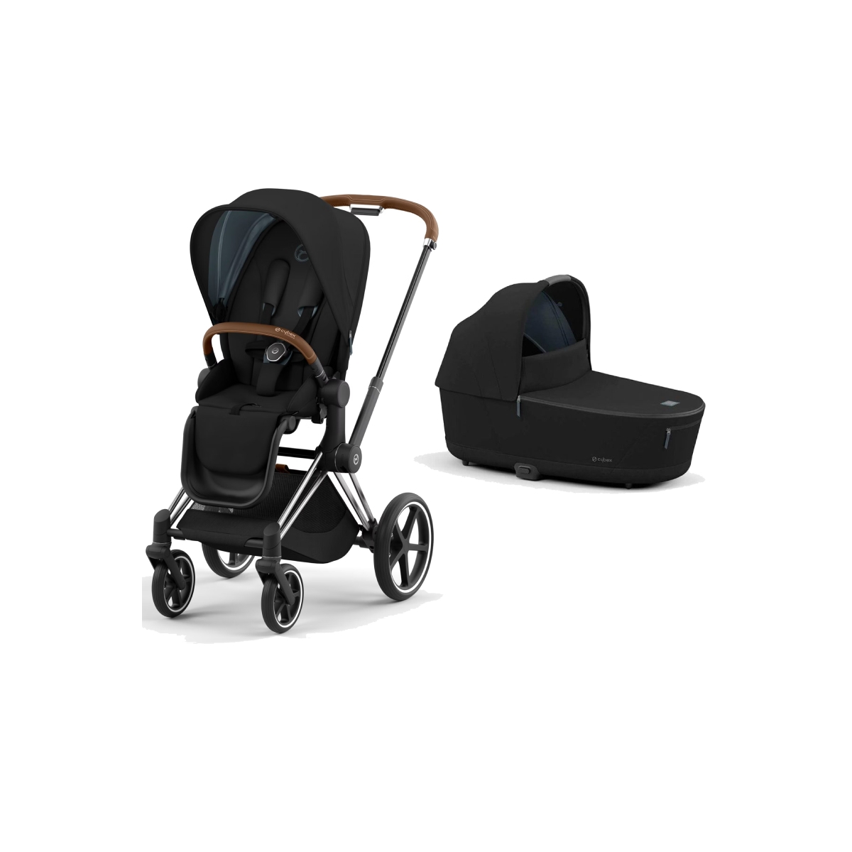 Cybex Priam Chrome Pushchair with Lux Carry Cot-Deep Black/Brown