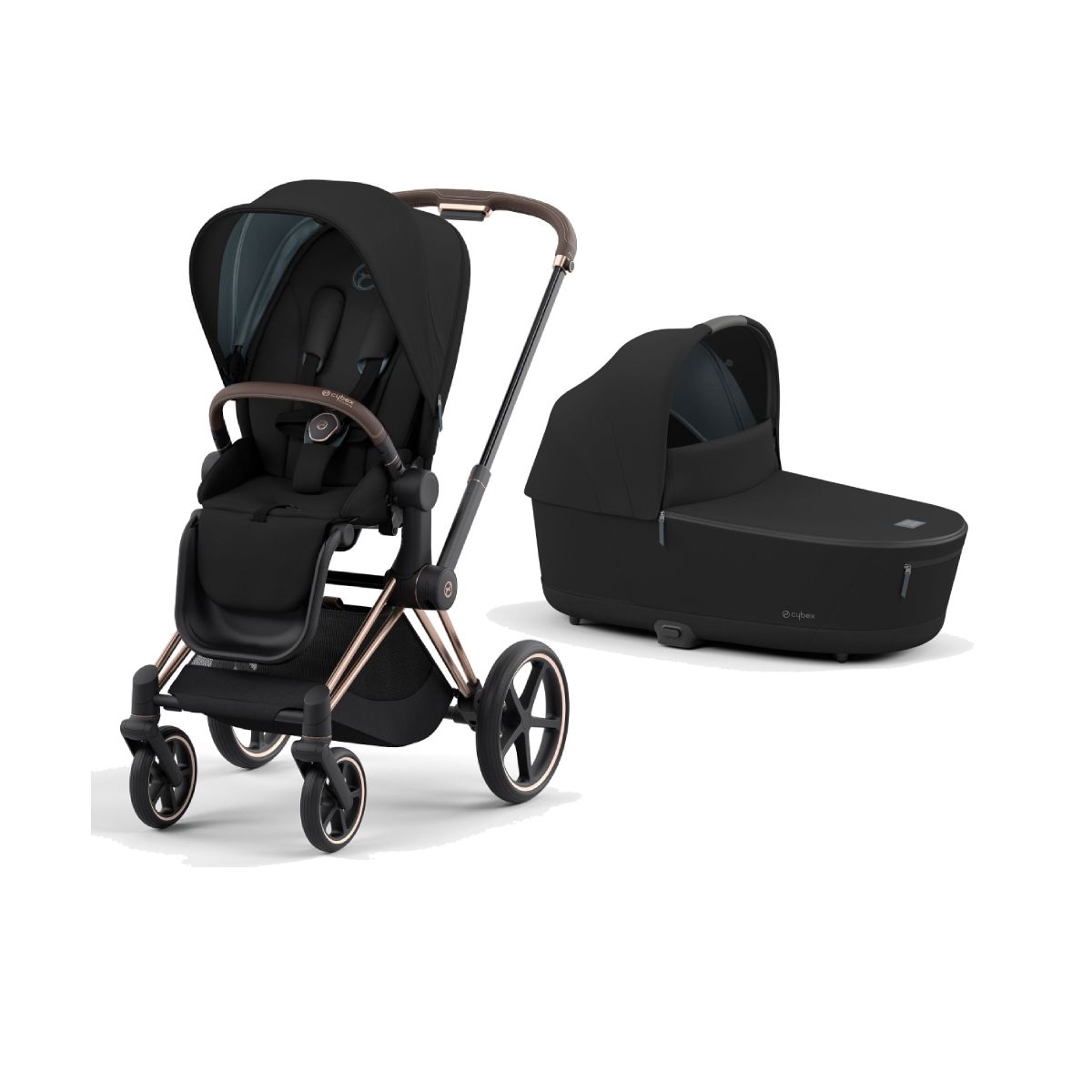 Cybex Priam Rose Gold Pushchair with Lux Carry Cot-Deep Black (N