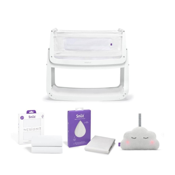 SnuzPod4 Bedside Crib Bundle Package - White (ES)