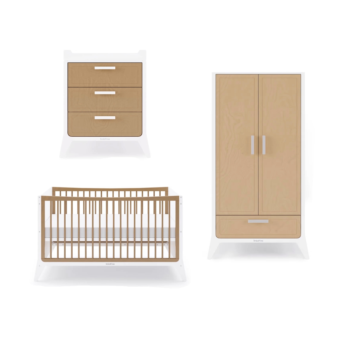 SnuzFino 3 Piece Nursery Furniture SetWhite/Natural Everything Baby