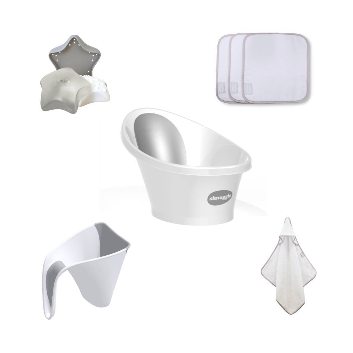 Shnuggle Baby Bath, Shnuggle Hooded Wrap Towel, Shnuggle Wash Cl