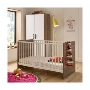 CuddleCo Enzo Cot Bed-Truffle Oak/White
