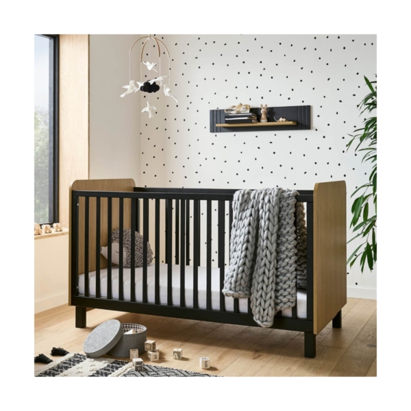 CuddleCo Rafi Cot Bed-Oak/Black