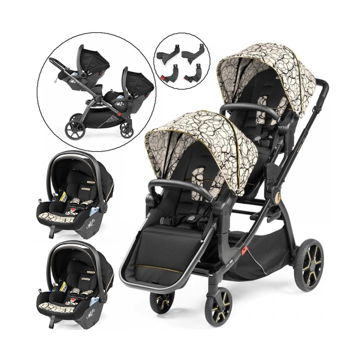 Peg Perego Yipsi Twin Stroller Bundle Graphic Gold Everything Baby