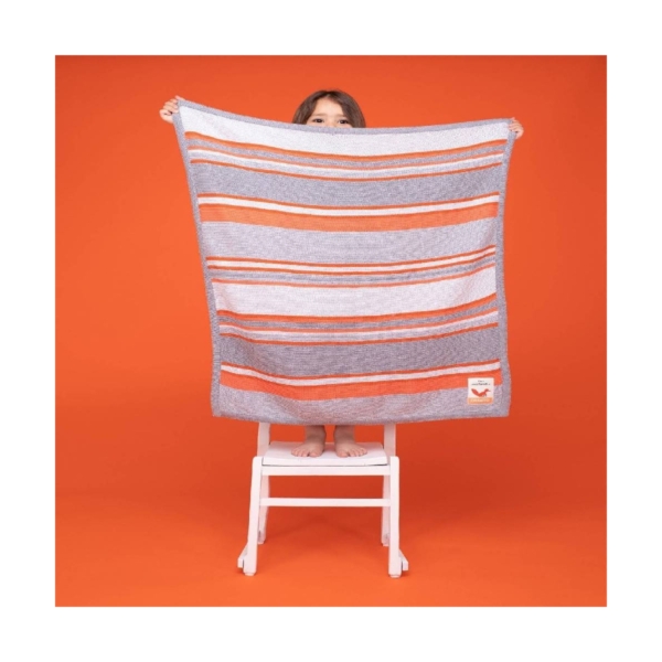 Ziggle Dream Big Stay Cosy Knitted Stripe Blanket-Grey/Orange