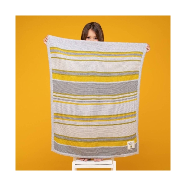 Ziggle Dream Big Stay Cosy Knitted Stripe Blanket-Grey/Yellow