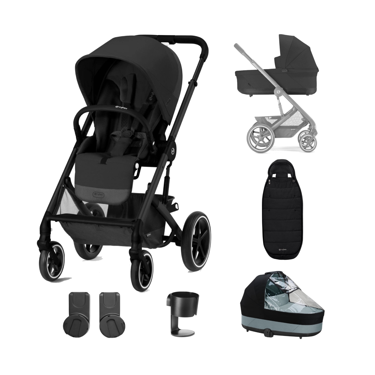 Cybex Balios S Lux Silver Frame 8 Piece BundleMoon Black Everything Baby