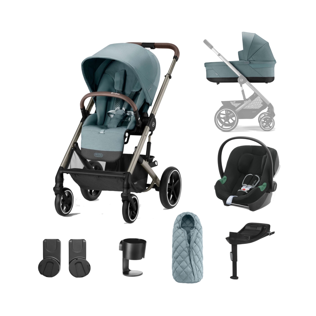 Cybex Balios S Lux Taupe Frame 10 Piece Bundle-Sky Blue