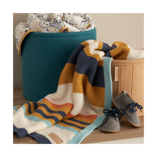 Tutti Bambini Our Planet Chunky Knitted Baby Blanket-White/Blue