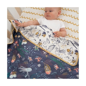 Tutti Bambini Our Planet Cot/Cot Bed Coverlet-Navy Blue/Yellow