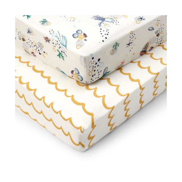 Tutti Bambini Pack of 2 Our Planet Cot Fitted Sheet-White/Yellow