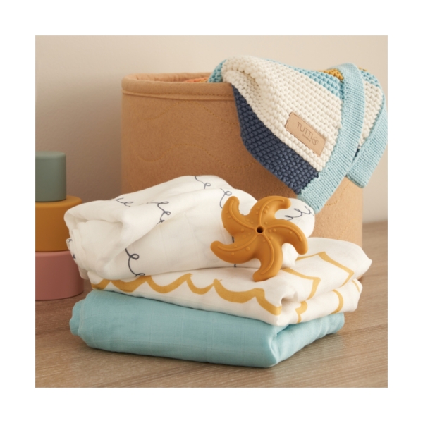 Tutti Bambini Pack of 3 Our Planet Muslin Swaddle Wraps-White/Ye