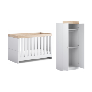 Little Acorn Burlington Cotbed & Wardrobe Roomset - White/Oak