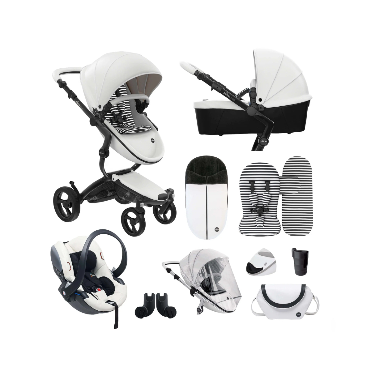 Mima Luxury 11 Piece Bundle inc iZi Go Car Seat – Black/White/