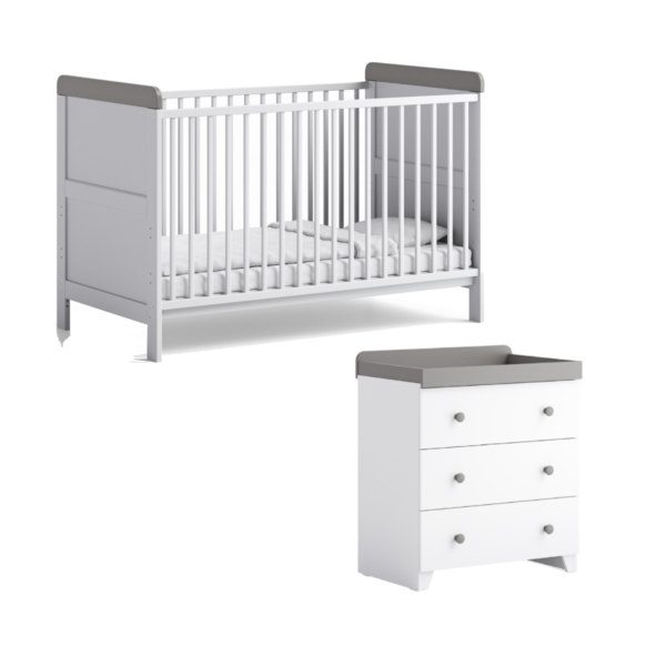 Aya Neo 2 Piece Cot Bed & Dresser Roomset - White/Grey