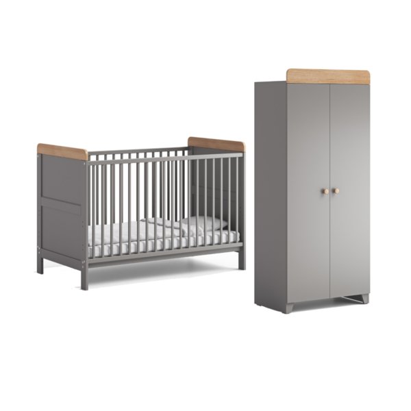 Aya Neo 2 Piece Cot Bed & Wardrobe Roomset - Grey/Oak