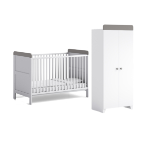 Aya Neo 2 Piece Cot Bed & Wardrobe Roomset - White/Grey