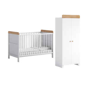 Aya Neo 2 Piece Cot Bed & Wardrobe Roomset - White/Oak