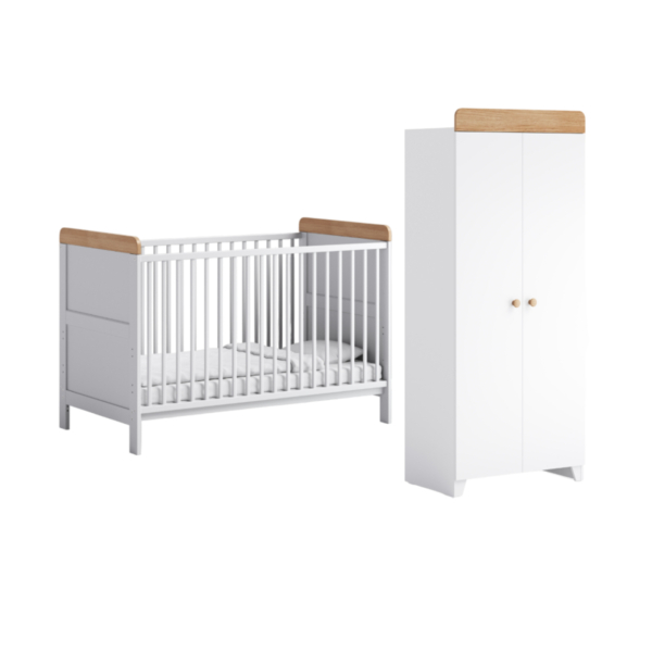 Aya Neo 2 Piece Cot Bed & Wardrobe Roomset - White/Oak