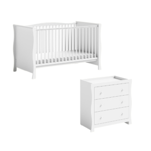Aya Leo 2 Piece Cot Bed & Dresser Roomset - White