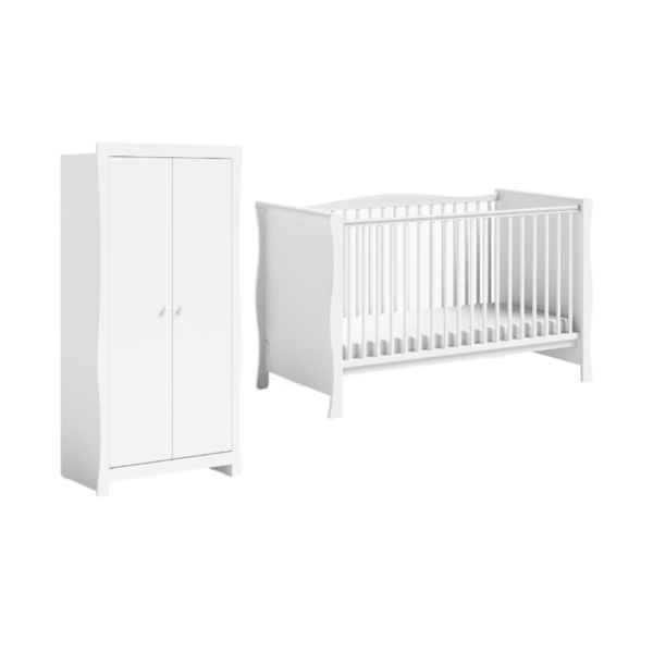 Aya Leo 2 Piece Cot Bed & Wardrobe Roomset - White