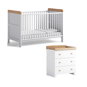 Aya Neo 2 Piece Cot Bed & Dresser Roomset - White/Oak