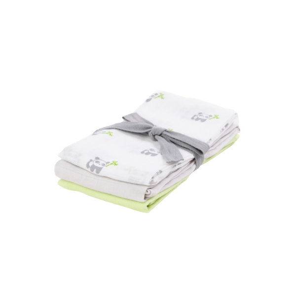 Kiki & Sebby 100% Cotton Pack of 3 Muslin Squares – Panda/Grey