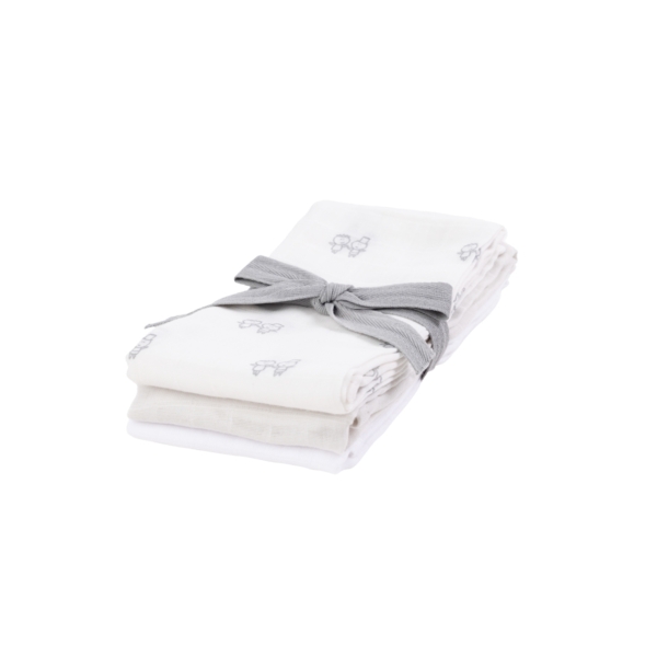 Kiki & Sebby Bamboo Pack of 3 Cotton Muslin Squares – Logo Pri