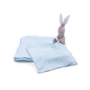 Kiki & Sebby Hop Hop Bunny Comforter Muslin Cloth - Blue