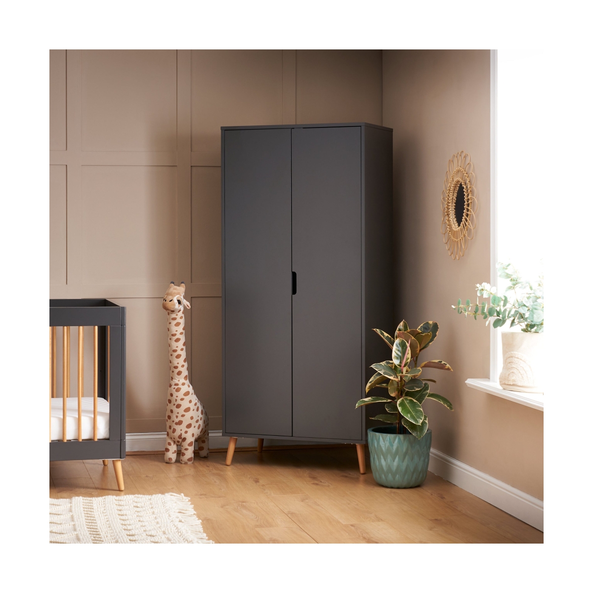 OBaby Maya Double Wardrobe-Slate/Natural